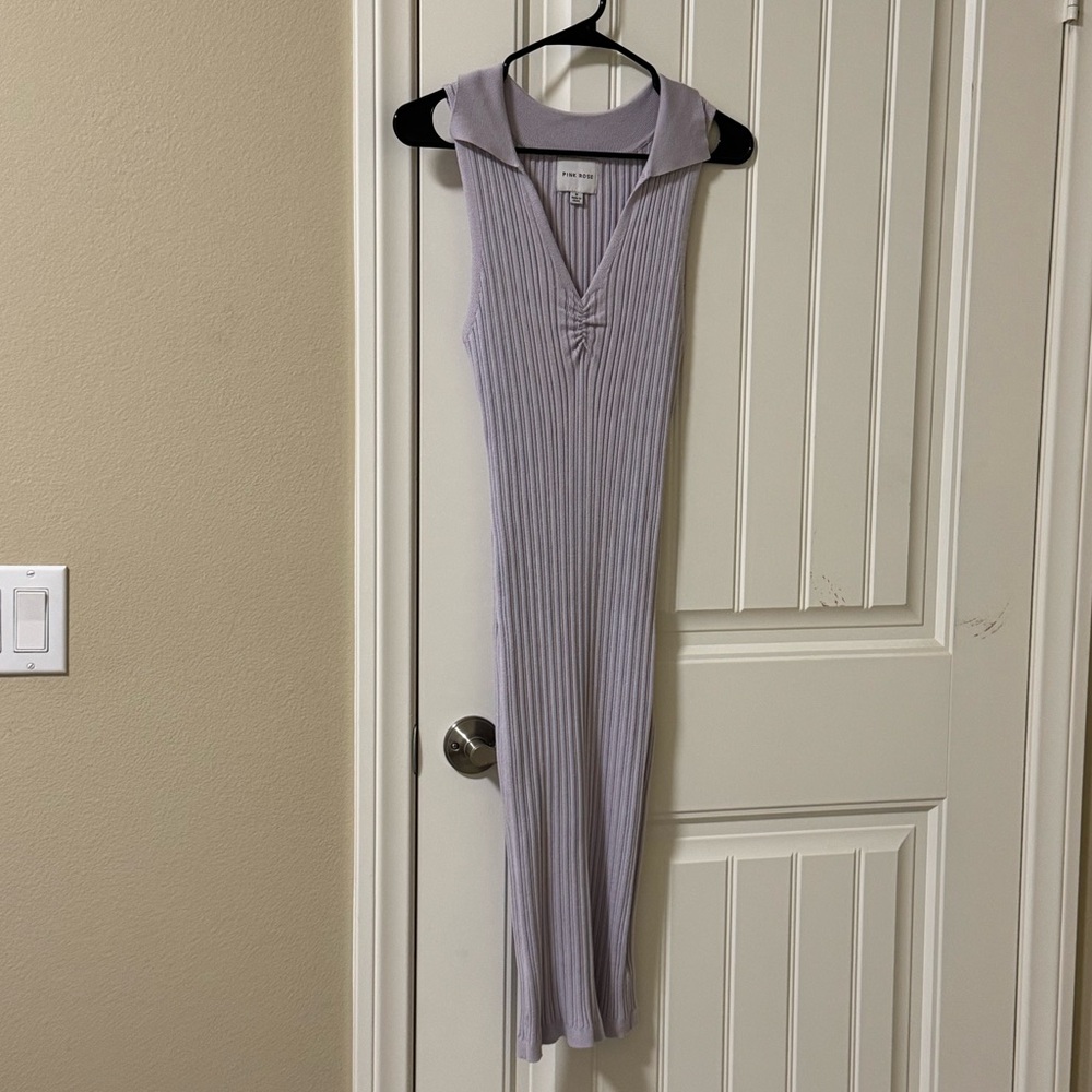 Pink Rose Lavender Ribbed Knit Dress with Collar